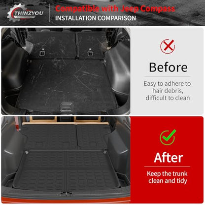 Cargo Mat Compatible with 2017-2025 2026 Jeep Compass Trunk Mat Cargo Liner TPE All Weather Back Seat Cover Protector 2024 Compass Accessories (Trunk Mat+Backrest Mats) - style: For Jeep Compass | 2017-2026