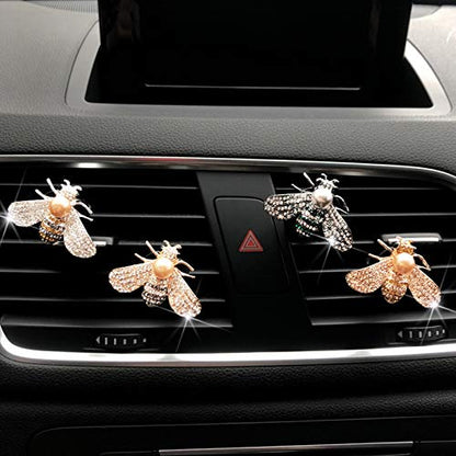 2 Pieces Small Bee Air Vent Clips Bling Bee Car Accessories Cute Car Air Freshener Rhinestone Gift Decorations Charm Car Clip Interior Air Vent Decor