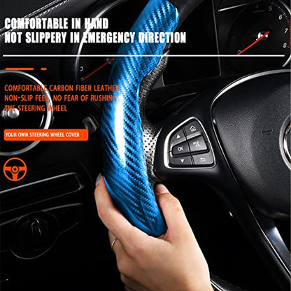 Steering Wheel Cover, 2PCS Segmented Steering Wheel Protector, Carbon Fiber Anti-Slip and Durable Car Accessory, Universal Fit for Most Cars，SUVs (Carbon Fiber Light Blue) - color: Carbon Fiber Light Blue