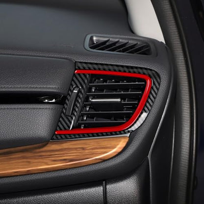 Car Air Vent Outlet Cover Decals for Honda CR-V 2017 2018 2019 2020 2021 2022 Accessories CRV ABS Carbon Fiber Stickers - color: Air Vent Outlet Cover, Black Red