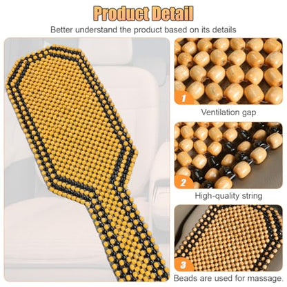 Breathable Wood Beaded Seat Cushion, Cooling Double Strung Auto Back Massaging Driver Seats Cover for Fatigue Relief, Comfort Ventilated Support Cushion for Car Seat Chair (Beige)