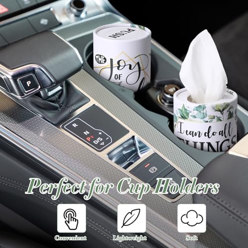 Outus 12 Pcs Greenery Christian Car Tissues Cylinder Holder with 3 Ply Facial Tissue Bulk Eucalyptus Leaves Religious Tissue Holder Travel Tissues Boxes Container for Home Wedding Party Supplies - style: Leaf