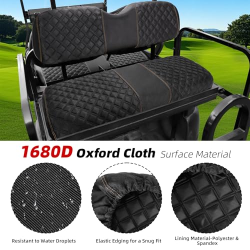 1680D Oxford Cloth Golf Cart Rear Seat Cover Universal for Club Car DS Precedent EZGO RXV TXT Yamaha G16 G29 Drive Aftermarket Back Seat Kit, No Stapler Required