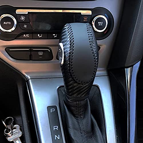 Gear Shift Cover Black Genuine Leather Gear Shift Knob Cover for Ford Focus 2012-2016/ Ford Fiesta 2014-2016/ Ford Fusion S SE Escape Transit C-Max 2013-2016/ Fusion Gear Shift Cover(Black)