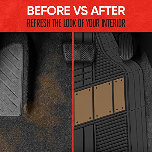 Motor Trend DualFlex™ Rubber Car Floor Mats All Weather Waterproof 4-Piece Sporty Two-Tone Design Car Mats Full Set - Universal Trim-to-Fit Floor Mats for Car, SUV, & Trucks - Car Carpet Protector - color: Beige