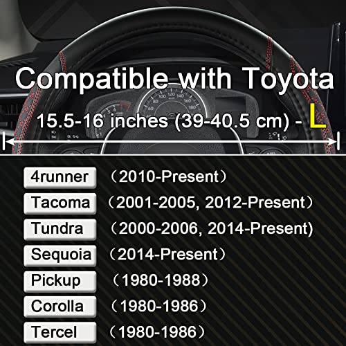 West Llama Customized Auto Car Steering Wheel Cover for Toyota Tacoma,4Runner,Tundra,Sequoia,15.5-16 inch(Diamond Quilted-Black+Red-Large Size) - color: B-Black+Red, size: Large Size (15 ½''-16'')