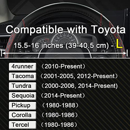 West Llama Customized Auto Car Steering Wheel Cover for Toyota Tacoma,4Runner,Tundra,Sequoia,15.5-16 inch(Diamond Quilted-Black+Red-Large Size) - color: B-Black+Red, size: Large Size (15 ½''-16'')