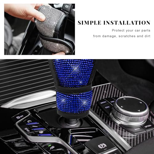 Bling Auto Gear Shift Knob Cover, Rhinestone Glitter Shifter Stick Protector for Girls Women, Sparkly Diamond Transmission Gear Shift Lever Knob Cover for Cars Trucks SUVs (Blue) - color: Blue