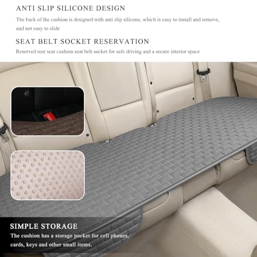 Linen Car Seat Cover, Anti-Slip Bottom Bench Protector Rear Seat Pad with Storage Pockets, Comfy Breathable Long Rear Seat Cushion Pad for Most Vehicles, Car Accessories (Rear Gray) - color: Rear Gray