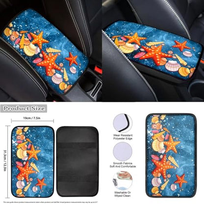 Beach Starfish 12 Pack Car Seat Covers Full Set Steering Wheel Covers Set Handbrake Gear Cover Car Accessories Set for Cars Seat Covers Fit for Truck Vans Suvs - color: Beach Starfish