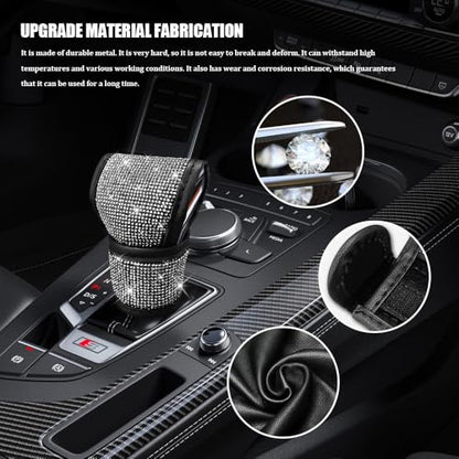 Bling Auto Gear Shift Knob Cover, Car Shifter Cover, Sparkly Crystal Rhinestones Gear Shift Knob Cover for Women Girls, PU Leather Shift Gear Cover with Bling Accessories Fit Cars (White) - color: White