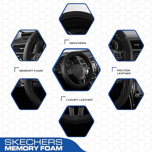 Skechers Memory Foam Steering Wheel Cover,Grade Protein Leather Steering Wheel Cover,Universal Anti-Slip Fit 14" 1/2-15" Car Wheel Cover for Men Women Fit Suvs,Vans,Sedans,Car,Trucks,Black - color: Black