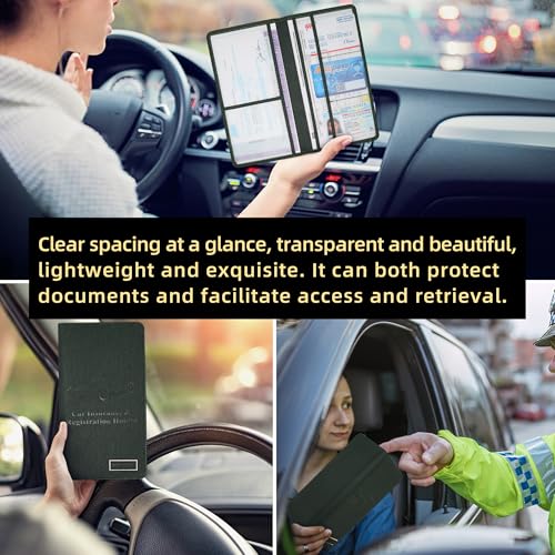 Premium Car Registration & Insurance Card Holder with Magnetic Closure & Clear Pockets, Glove Box Organizer for Documents, Driver's License (Green) - color: Dark Green