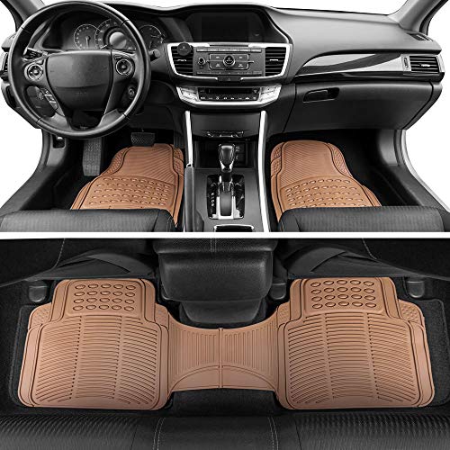 BDK Beige Heavy Duty Front & Rear Rubber Floor Mats Universal Liners for Car SUV Van & Truck, All Weather Protection with Anti-Slip Nibs, Fit Contours of Most Vehicles - color: 583-BG