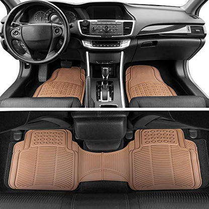 BDK Beige Heavy Duty Front & Rear Rubber Floor Mats Universal Liners for Car SUV Van & Truck, All Weather Protection with Anti-Slip Nibs, Fit Contours of Most Vehicles - color: 583-BG