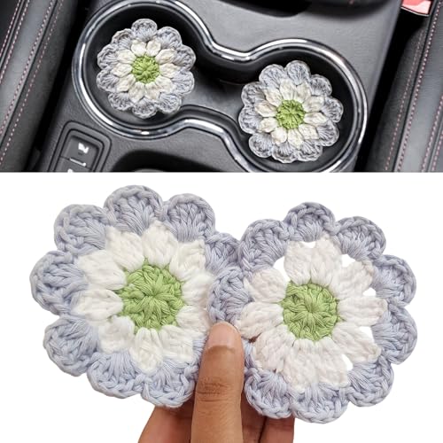 Cotton Car Coasters 2pc Car Cup Coasters Cute car Accessories for Women car Coaster for Cup Holders (Misty Bloom) - color: Misty Bloom