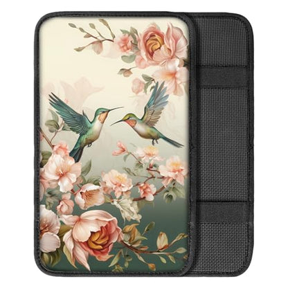 UNICEU Spring Flower Hummingbird Car Center Console Armrest Cushion Cover Universal Fit Non Slip Armrest Box Cushion Pad Armrest Cover - color: Spring Flower Hummingbird