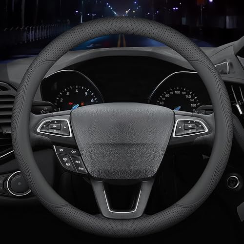 HAOTULE New Nappa Leather car Steering Wheel Cover, Universal 15 inch Black - color: Black