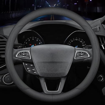 HAOTULE New Nappa Leather car Steering Wheel Cover, Universal 15 inch Black - color: Black