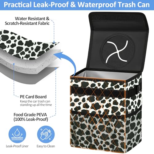 ELONGRIVER Car Trash Can Bin for Back Seat Leak Proof, Cute Car Trash Bag Hanging, Vehicle Trash Can for SUV Truck Van, Automotive Garbage Cans Front Seat Cow Print, 2 Gallons - color: Cow Print, size: 2 Gallons