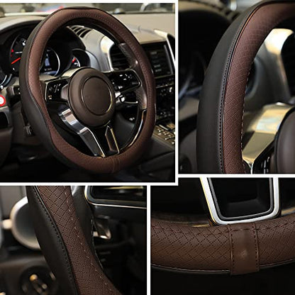 Gomass Car Steering Wheel Cover, Anti-Slip, Safety, Soft, Breathable, Heavy Duty, Thick, Full Surround, Sports Style (Black Brown) - color: Black And Brown