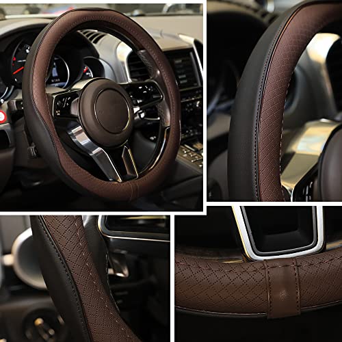 Gomass Car Steering Wheel Cover, Anti-Slip, Safety, Soft, Breathable, Heavy Duty, Thick, Full Surround, Sports Style (Black Brown) - color: Black And Brown