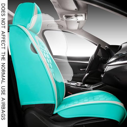INZU Cute Cartoon Rabbit Comfortable Car Seat Covers with Waterproof PU Leather Suitable for Most 5 Seats Cars SUV and Pick-up Truck Universal Fit Set (Blue & Green) - color: Blue & Green