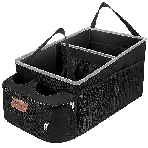 FUNNy elf Car Seat Organizer - Passenger Seat Organizer, Collapsible Car Storage with Partitions & 4 Cup Holders for Front Seat or Back Seat (white) - color: White