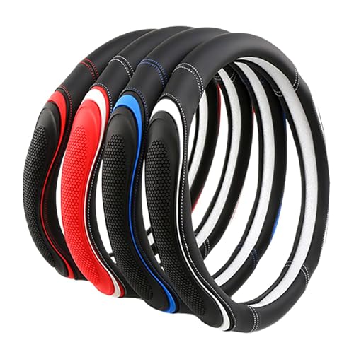 Leather Splicing Black Red Car Steering Wheel Cover,14.5-15 Inch Universal Microfiber Leather Covers Breathable Anti-Slip Odorless Steering Wheels Accessories for Men Women - color: Leather Splicing - Black and Red