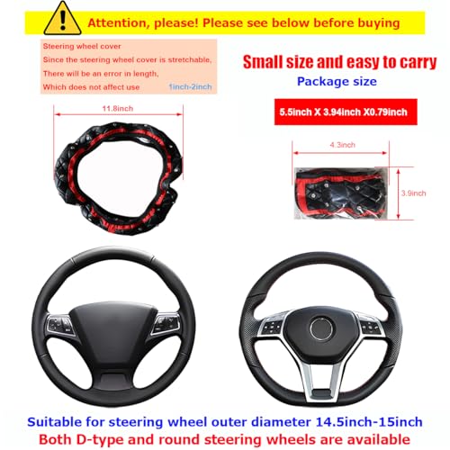 Bling Car Steering Wheel Cover, Non-Slip Elastic Stretch Leather Auto Steering Wheel Protector, Sparkling Diamond Vehicle Decor Accessories for Women Girls, Universal for Vehicles (Red)
