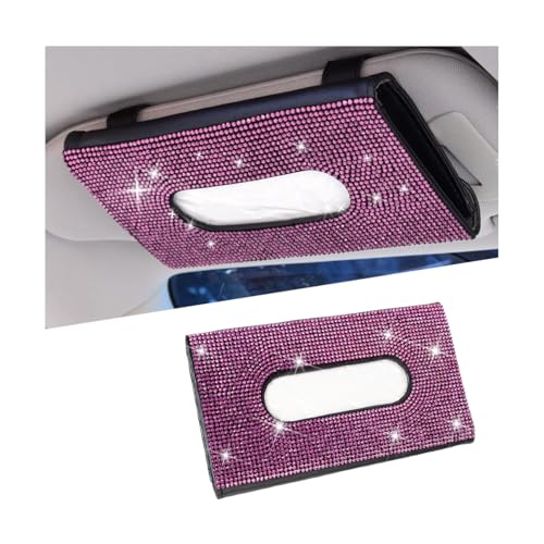 Bling Car Tissue Holder for Sun Visor, Crystal Rhinestone Leather Vehicle Paper Towel Case, Glitter Diamond Auto Napkin Clip Accessories for Women, Universal for SUV, RV, Truck (Pink/Black) - color: Pink+black