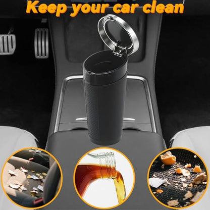 Car Trash Can Bin with Lid - 2 Pack, Leakproof Garbage Can for Vehicle, Mini Trash Bin with 180 Attached Trash Bags, Easy to Clean Cup Holder Trash Can for Car, Home, Office - color: Black&Silver 2