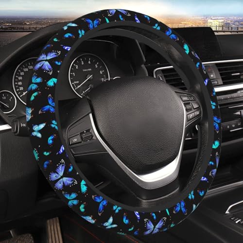 Blue Butterfly Steering Wheel Cover for Men Women Universal Car Accessories 15 Inch Neoprene Auto Interior Decor - color: Blue Butterfly