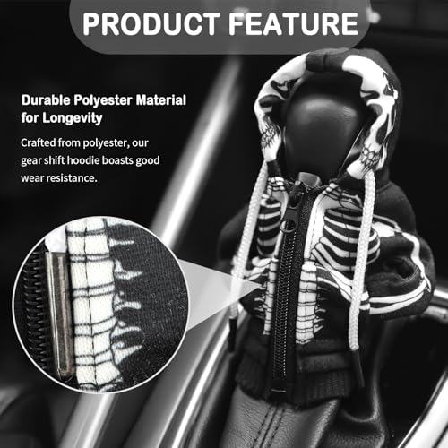 Salior Car Gear Shift Cover for Skull Style,Funny Gear Shift Hoodie Car Interior Accessories with Zip,Cool Car Accessories Interior Shift Knob Hoodie Fit Most Auto Trucks