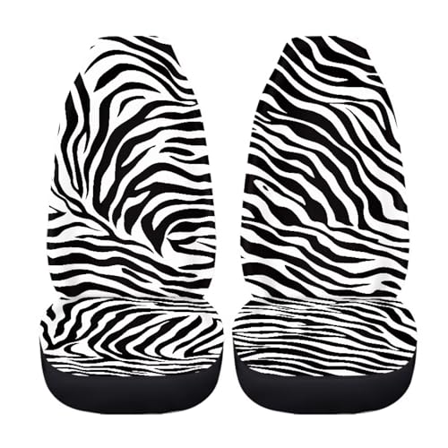 Black-White Zebra Print Car Seat Covers 2pcs Universal Fit Front Car Interior Seat Protectors Polyester Fabric - color: Black-white Zebra