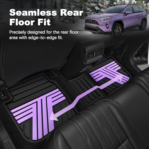 All Weather Floor Mats Custom Fit for Toyota RAV4 2019-2025 Waterproof Heavy Duty Anti-Slip Car Mats, 1st & 2nd Row Black & Purple - color: Black & Purple