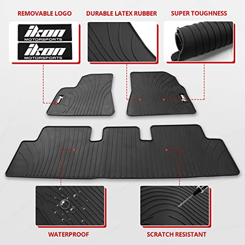 IKON MOTORSPORTS, Custom Fit Floor Mats Compatible with 2017-2023 Tesla Model 3, Latex Rubber Heavy Duty All Weather Car Front Rear Carpets Liner 3PC Black, 2018 2019 2020 2021 2022