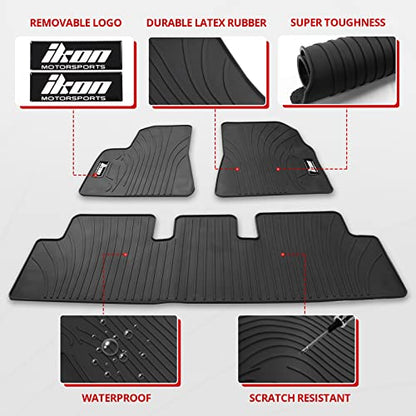 IKON MOTORSPORTS, Custom Fit Floor Mats Compatible with 2017-2023 Tesla Model 3, Latex Rubber Heavy Duty All Weather Car Front Rear Carpets Liner 3PC Black, 2018 2019 2020 2021 2022