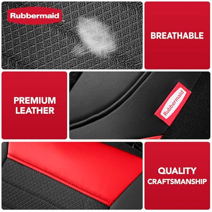 Rubbermaid Car Seat Cover, Leather & Air-Cool Mesh Front Seat Cover, Airbag Compatible, Slip-On Installation, Automotive Seat Cover Universal Fit for Most Cars, Trucks, SUVs-Red
