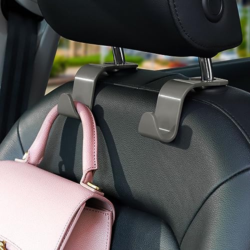Soleebee 4 Pack Car Headrest Hooks - Universal Auto Hooks, Back Seat Hangers, Storage Organizer (Grey) - color: Gray