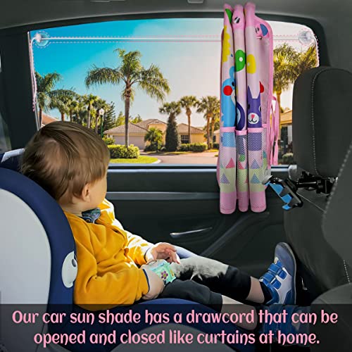 Car Sun Shade for Window Baby (2 Pack), Blackout Window Shades with Storage Net Pocket, 7 Suction Cups, Cute Patterns for Sun/Heat/UV Rays Block - color: Pink-Animals 2PC
