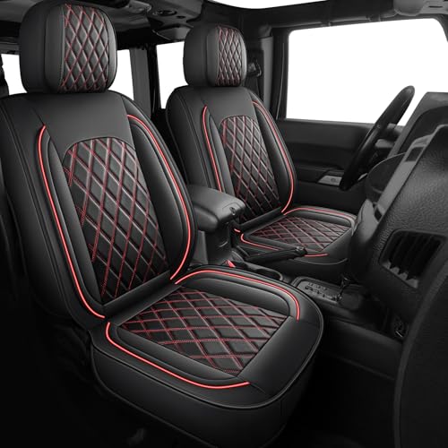 Wrangler JL Seat Covers 4 Door,Faux Leather Truck Seat Cover Full Set Waterproof Seat Covers Car Seat Protector Fits for 2018-2026 Jeep Wrangler JL,Jeep Accessories (Black and Red,Full Set) - color: Black And Red, size: JL Full Set