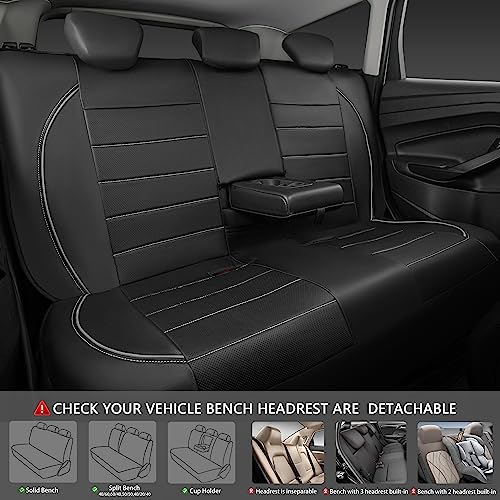 CAR PASS Universal Reflect Piping Leather Car Seat Cover, Fit for suvs,Van,Trucks,Airbag Compatible,Inside Zipper Design and Reserved Opening Holes (Full Set, Black and Grey) - color: Full Set Black Grey