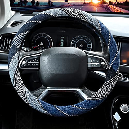 Valleycomfy Cloth Steering Wheel Covers for Women Bohemian Universal 15 inch Baja Blanket Enthic Blue - color: ClothD