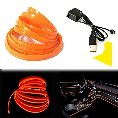 El Wire Orange Interior Car LED Strip Lights, 5M Neon Wire USB 5V with Fuse Protection for Automotive Interior Decoration, with 6mm Sewing Edge - color: Orange, size: 5 M
