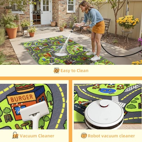 Upgrade Ultra Non Slip Kids Car Rug, Kids Road Playmat Rug for Toy Cars, Educational Town City Map Washable Carpet for Boy Playroom Bedroom, Safer Car Track Play Mat for Children Baby Toddler, 60"x36"