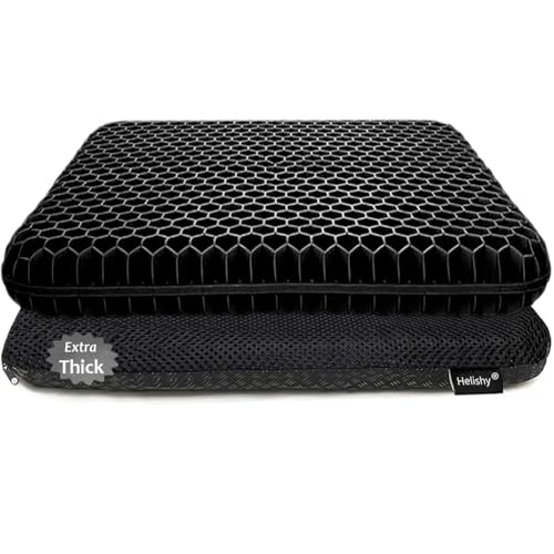 Gel Seat Cushion, Double Thick Breathable Honeycomb Design Absorbs Pressure Points Seat Cushion with Non-Slip Cover Gel Cushion for Office Chair Home Car Seat Cushion for Wheelchair (Black) - color: Black