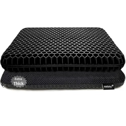 Gel Seat Cushion, Double Thick Breathable Honeycomb Design Absorbs Pressure Points Seat Cushion with Non-Slip Cover Gel Cushion for Office Chair Home Car Seat Cushion for Wheelchair (Black) - color: Black