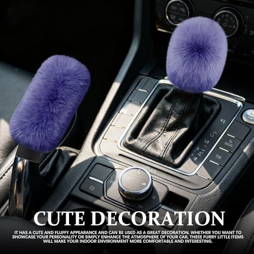 2PCS Plush Car Gear Shift Knob Cover & Handbrake Cover, Shift Knob Protector, Soft Fluffy Gear Handbrake Protective Sleeves, Shifter Lever Brake Handle Warm Plush Set for Cars (Dark Blue) - color: Dark Blue
