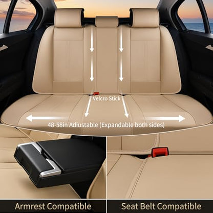 Car Seat Covers for Full Set, Universal Seat Cushion 5 Seats, Car Seat Protector Waterproof, Premium Leather Automotive Seat Covers for Most Cars, Sedans, SUVs, and Trucks-Beige